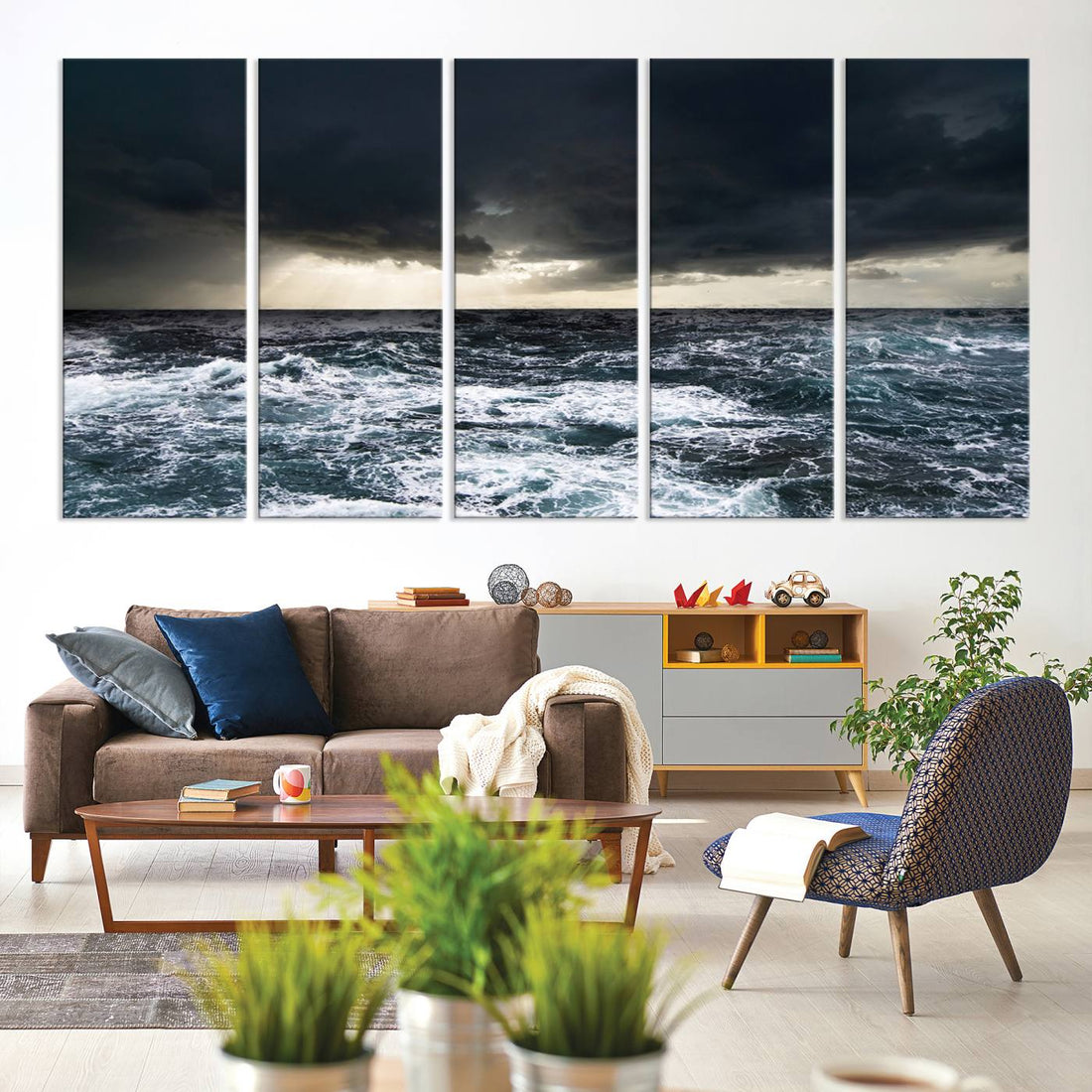 Dark Clouds Stormy Sea Wall Art Canvas Print, Framed Large Ocean Storm Artwork