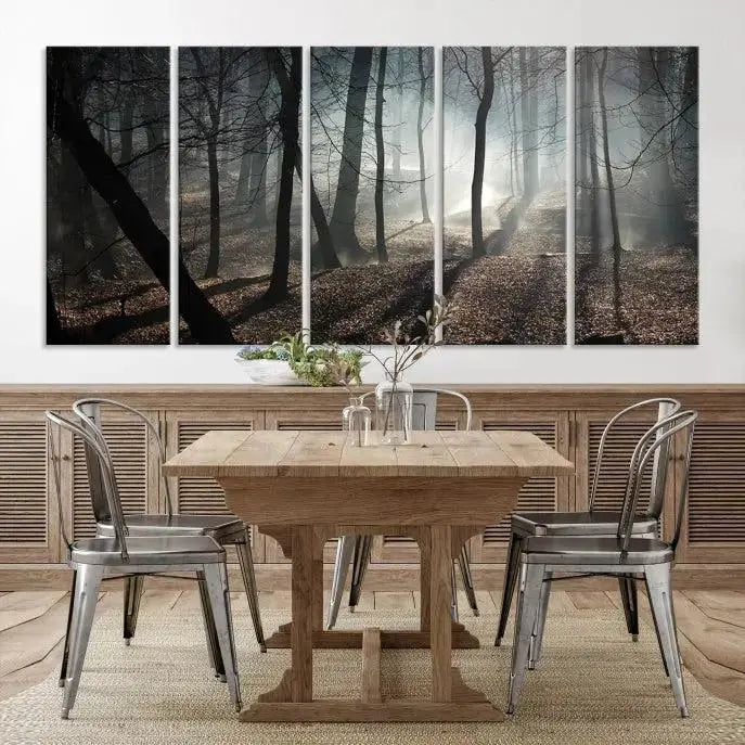 Dark Family and Tree Wall Art Canvas Print displayed on the wall.