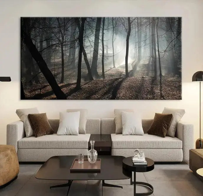 Dark Family and Tree Wall Art Canvas Print displayed on the wall.