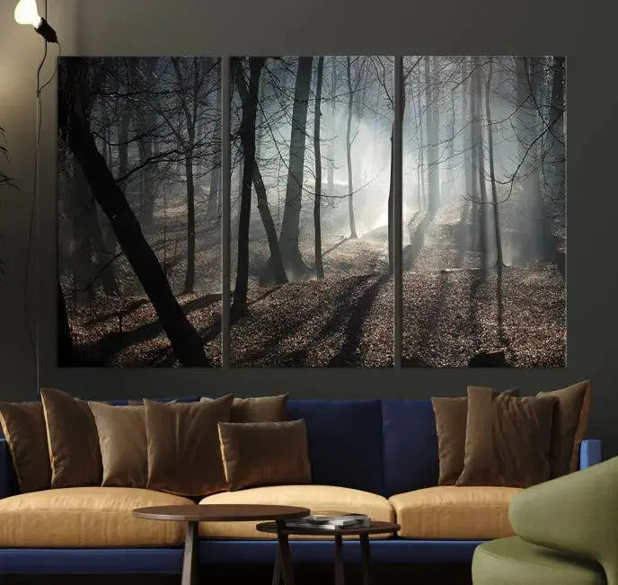 Dark Family and Tree Wall Art Canvas Print displayed on the wall.