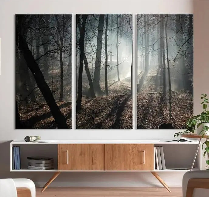 Dark Family and Tree Wall Art Canvas Print displayed on the wall.