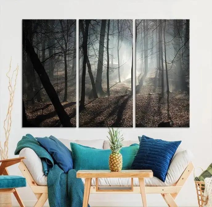 Dark Family and Tree Wall Art Canvas Print displayed on the wall.