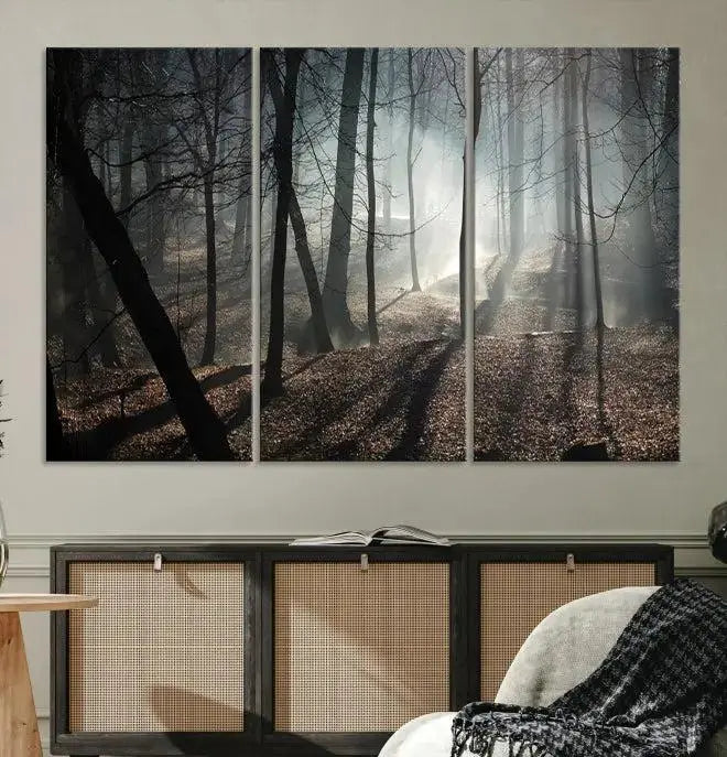 Dark Family and Tree Wall Art Canvas Print displayed on the wall.