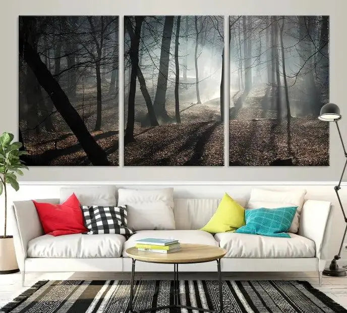 Dark Family and Tree Wall Art Canvas Print displayed on the wall.