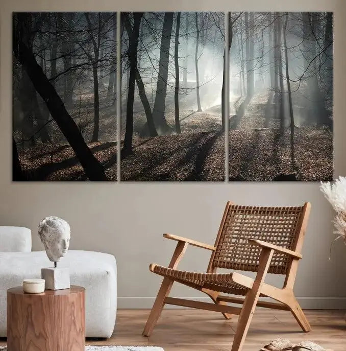 Dark Family and Tree Wall Art Canvas Print displayed on the wall.