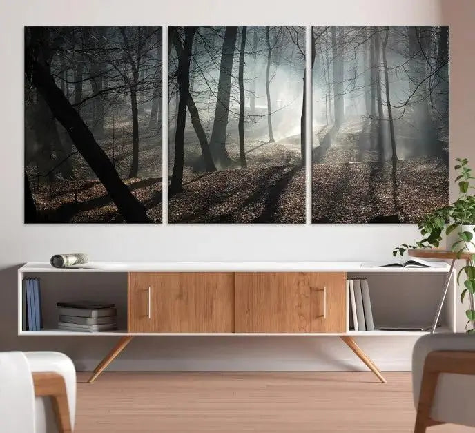 Dark Family and Tree Wall Art Canvas Print displayed on the wall.