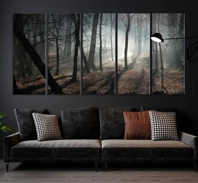 Dark Family and Tree Wall Art Canvas Print displayed on the wall.