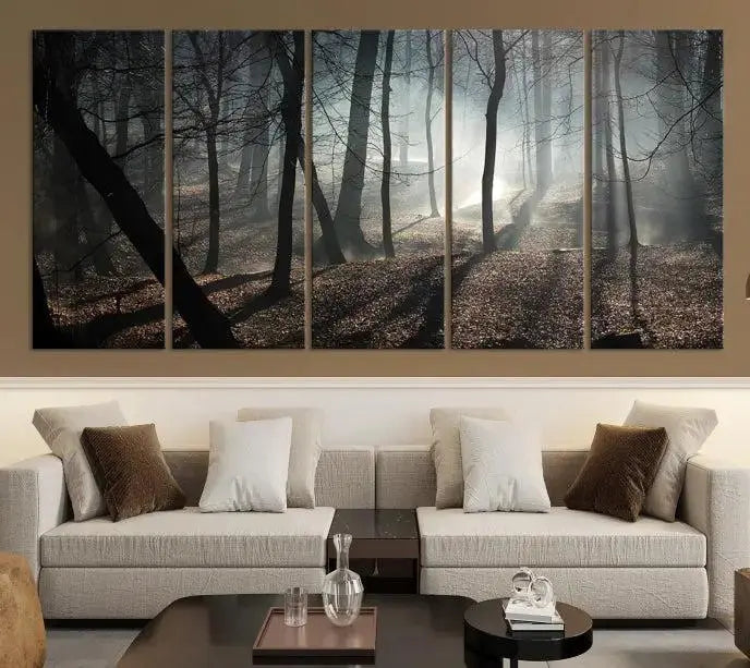 Dark Family and Tree Wall Art Canvas Print displayed on the wall.