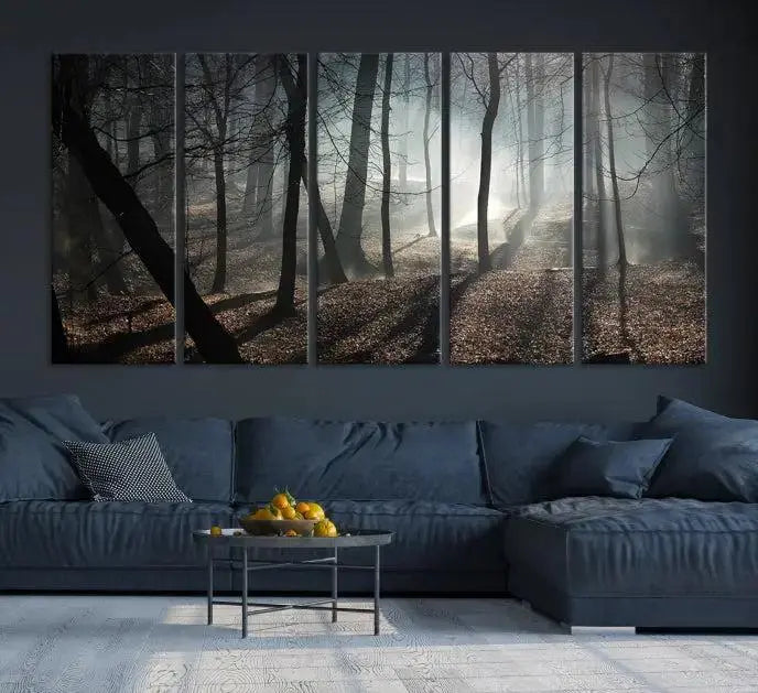 Dark Family and Tree Wall Art Canvas Print displayed on the wall.