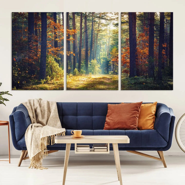 The Dark Forest Wall Art Canvas Print is designed as a triptych with museum-quality canvases and a UV-protective coating.