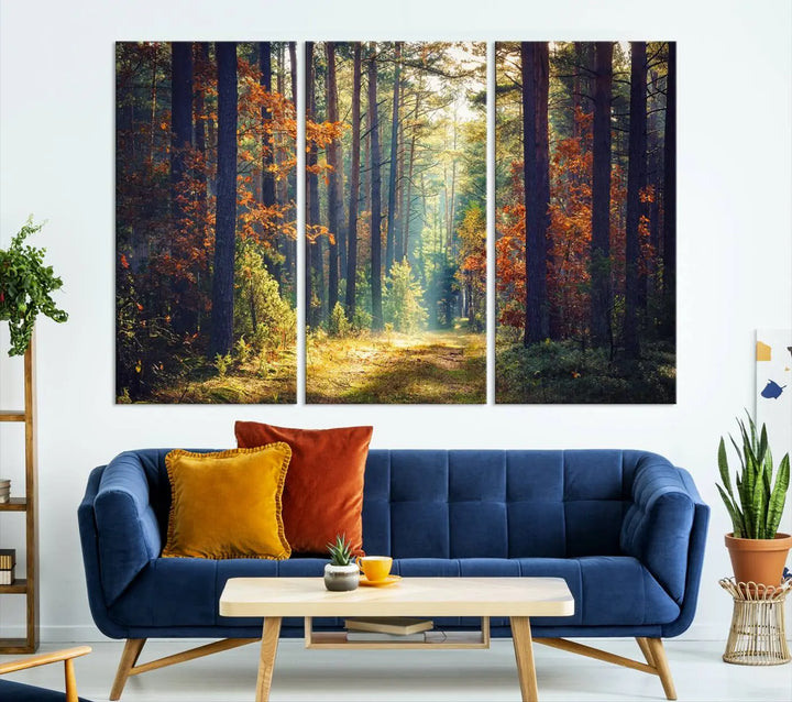 The Dark Forest Wall Art Canvas Print is designed as a triptych with museum-quality canvases and a UV-protective coating.