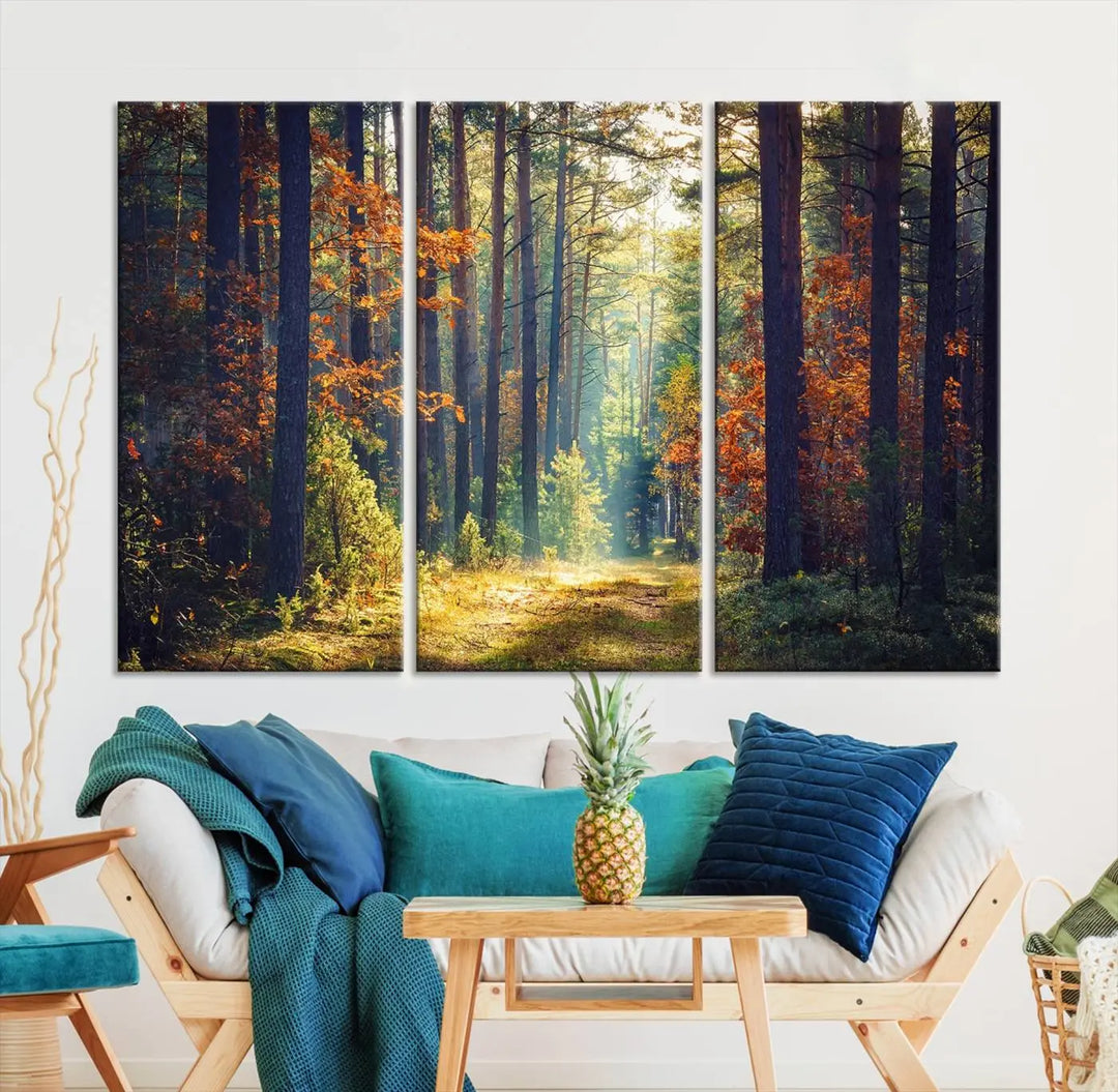 The Dark Forest Wall Art Canvas Print is designed as a triptych with museum-quality canvases and a UV-protective coating.