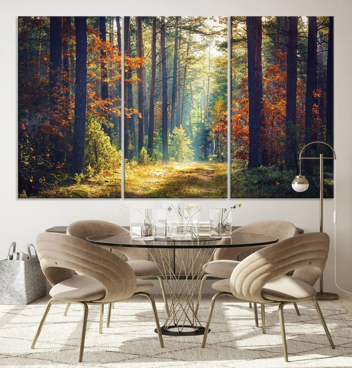 The Dark Forest Wall Art Canvas Print is designed as a triptych with museum-quality canvases and a UV-protective coating.