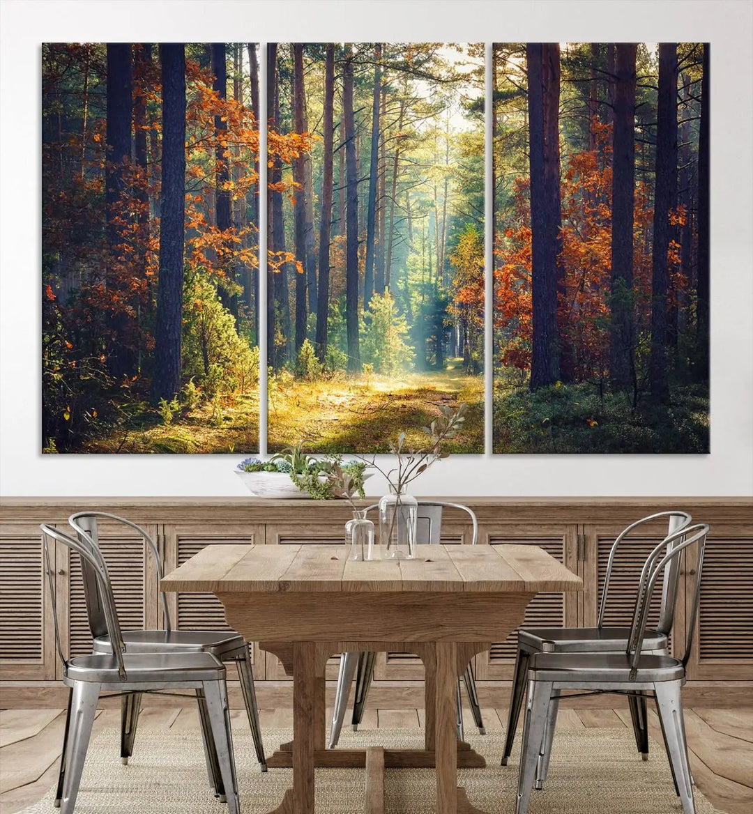 The Dark Forest Wall Art Canvas Print is designed as a triptych with museum-quality canvases and a UV-protective coating.