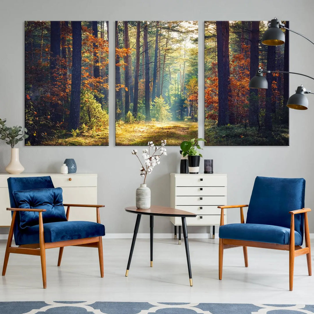 The Dark Forest Wall Art Canvas Print is designed as a triptych with museum-quality canvases and a UV-protective coating.