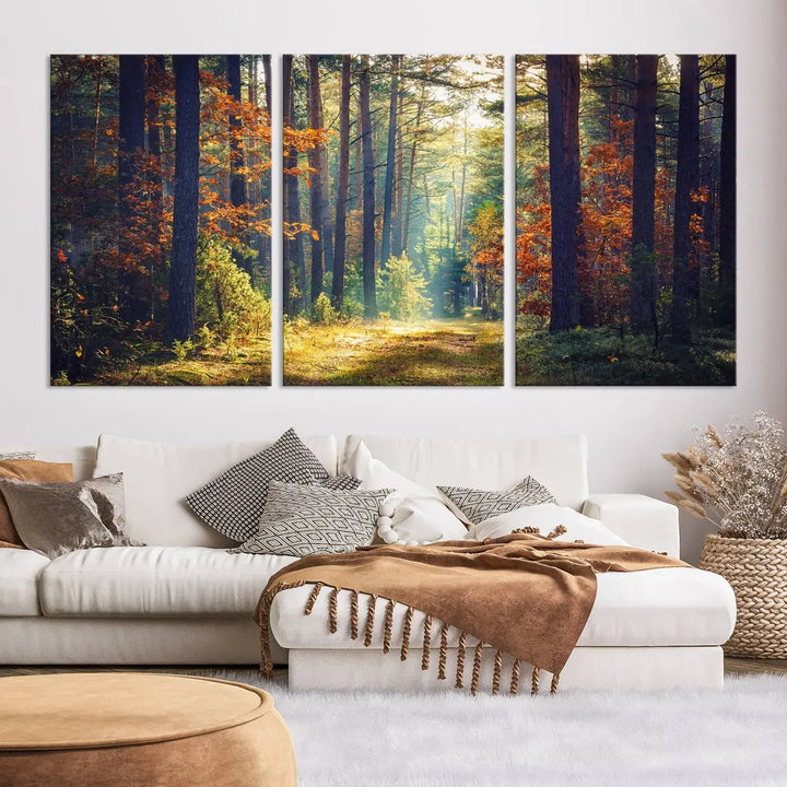 The Dark Forest Wall Art Canvas Print is designed as a triptych with museum-quality canvases and a UV-protective coating.