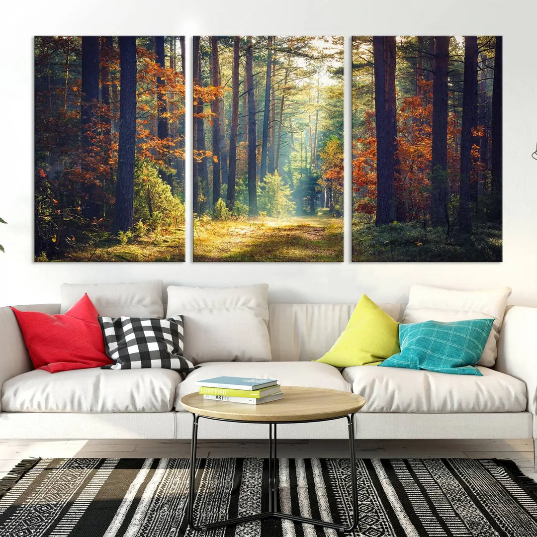 The Dark Forest Wall Art Canvas Print is designed as a triptych with museum-quality canvases and a UV-protective coating.