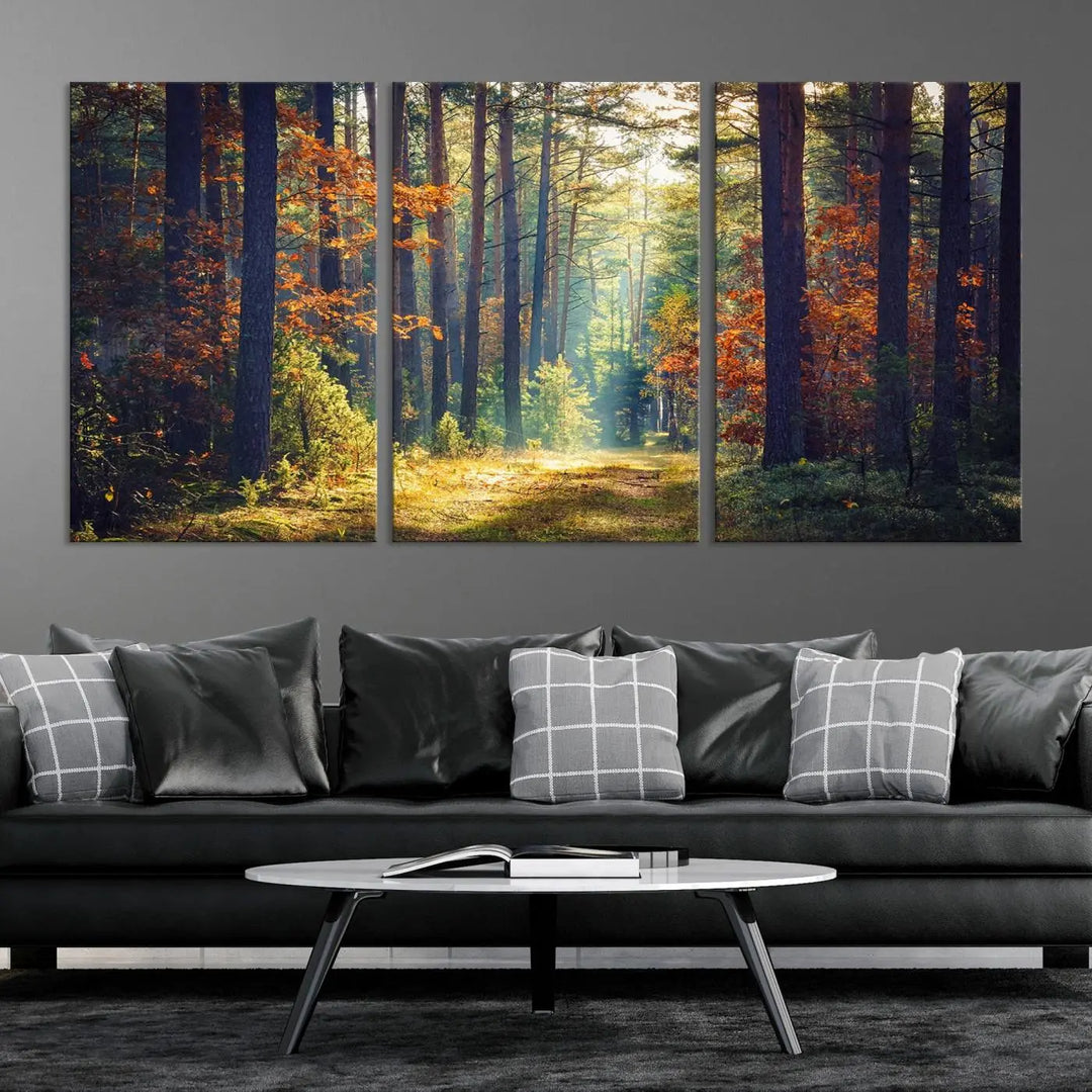 The Dark Forest Wall Art Canvas Print is designed as a triptych with museum-quality canvases and a UV-protective coating.