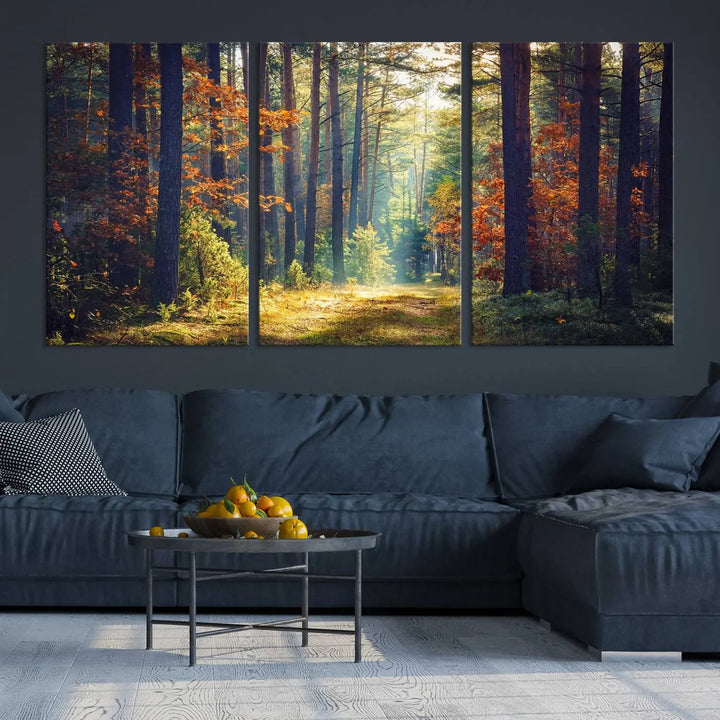 The Dark Forest Wall Art Canvas Print is designed as a triptych with museum-quality canvases and a UV-protective coating.