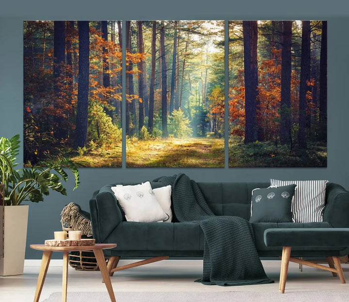 The Dark Forest Wall Art Canvas Print is designed as a triptych with museum-quality canvases and a UV-protective coating.