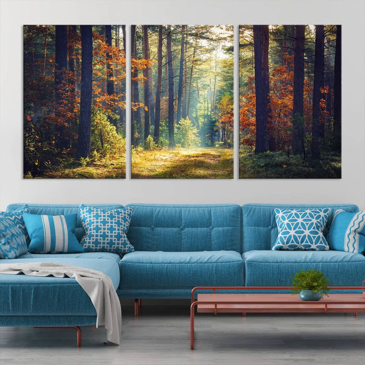 The Dark Forest Wall Art Canvas Print is designed as a triptych with museum-quality canvases and a UV-protective coating.