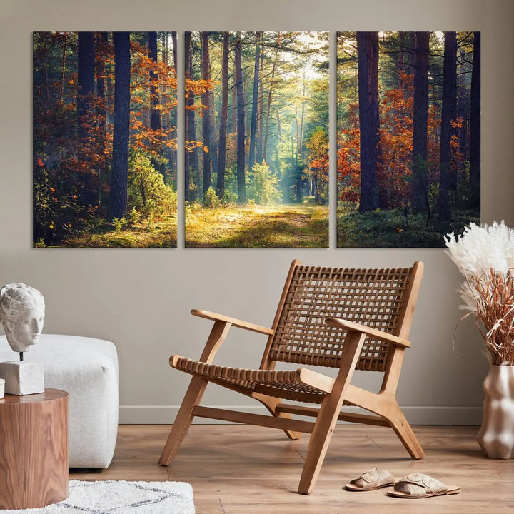 The Dark Forest Wall Art Canvas Print is designed as a triptych with museum-quality canvases and a UV-protective coating.