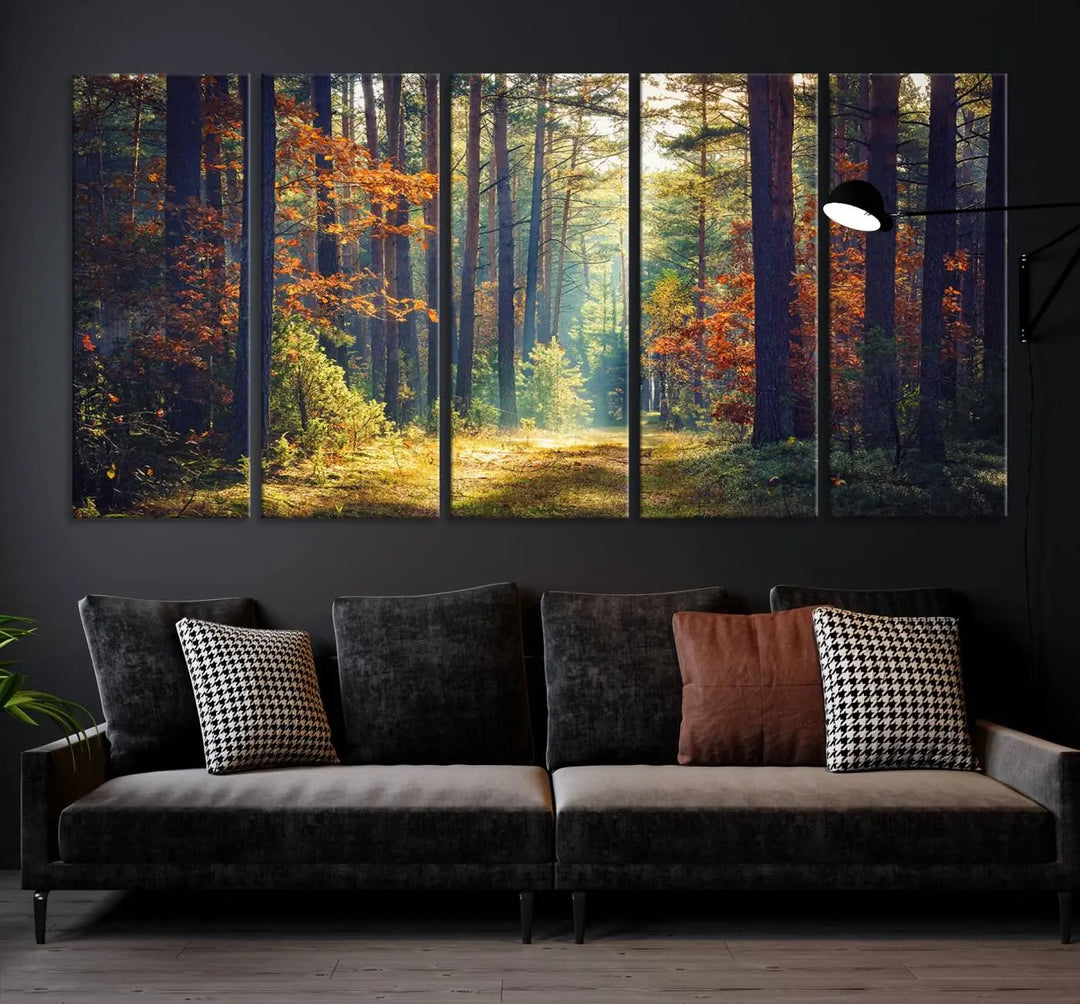 The Dark Forest Wall Art Canvas Print is designed as a triptych with museum-quality canvases and a UV-protective coating.