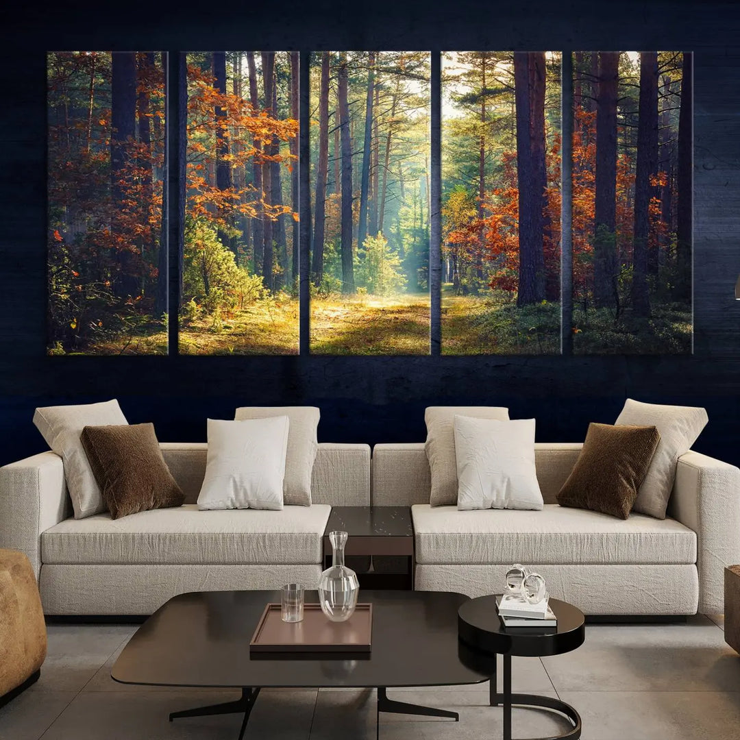 The Dark Forest Wall Art Canvas Print is designed as a triptych with museum-quality canvases and a UV-protective coating.