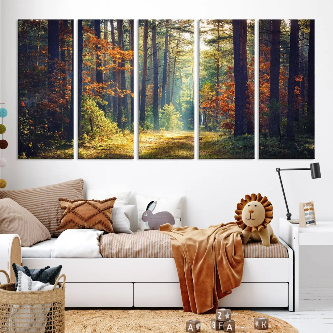 The Dark Forest Wall Art Canvas Print is designed as a triptych with museum-quality canvases and a UV-protective coating.