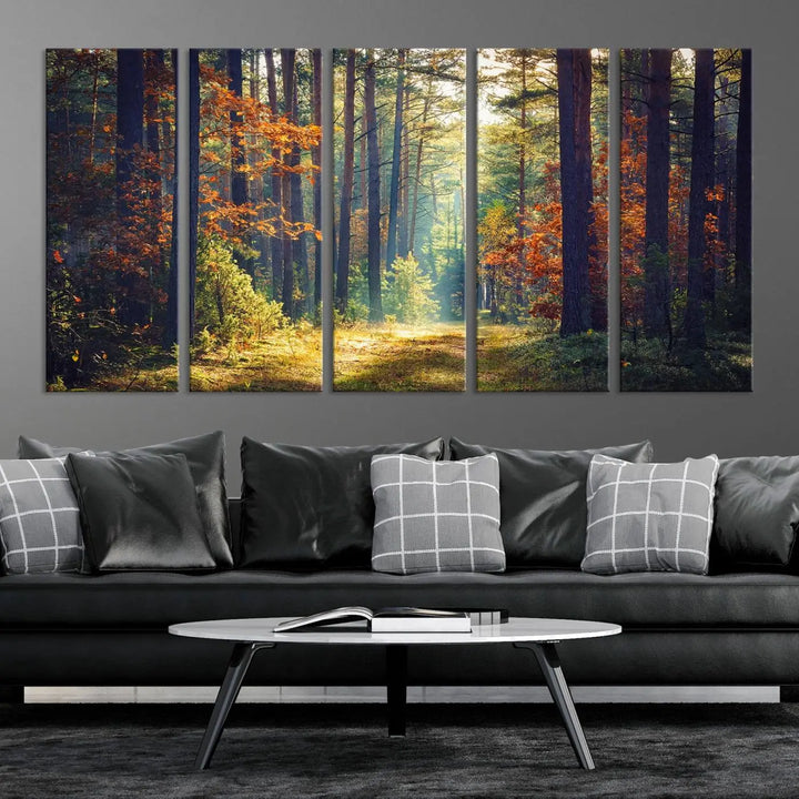 The Dark Forest Wall Art Canvas Print is designed as a triptych with museum-quality canvases and a UV-protective coating.