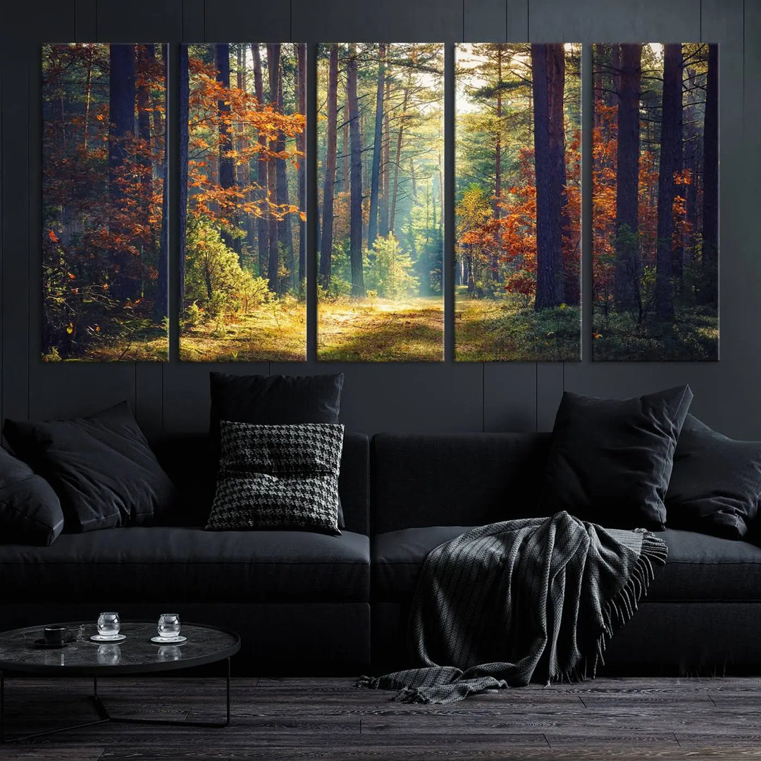 The Dark Forest Wall Art Canvas Print is designed as a triptych with museum-quality canvases and a UV-protective coating.