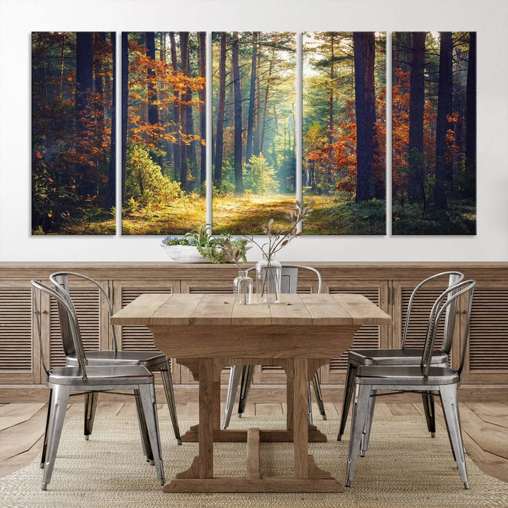 The Dark Forest Wall Art Canvas Print is designed as a triptych with museum-quality canvases and a UV-protective coating.