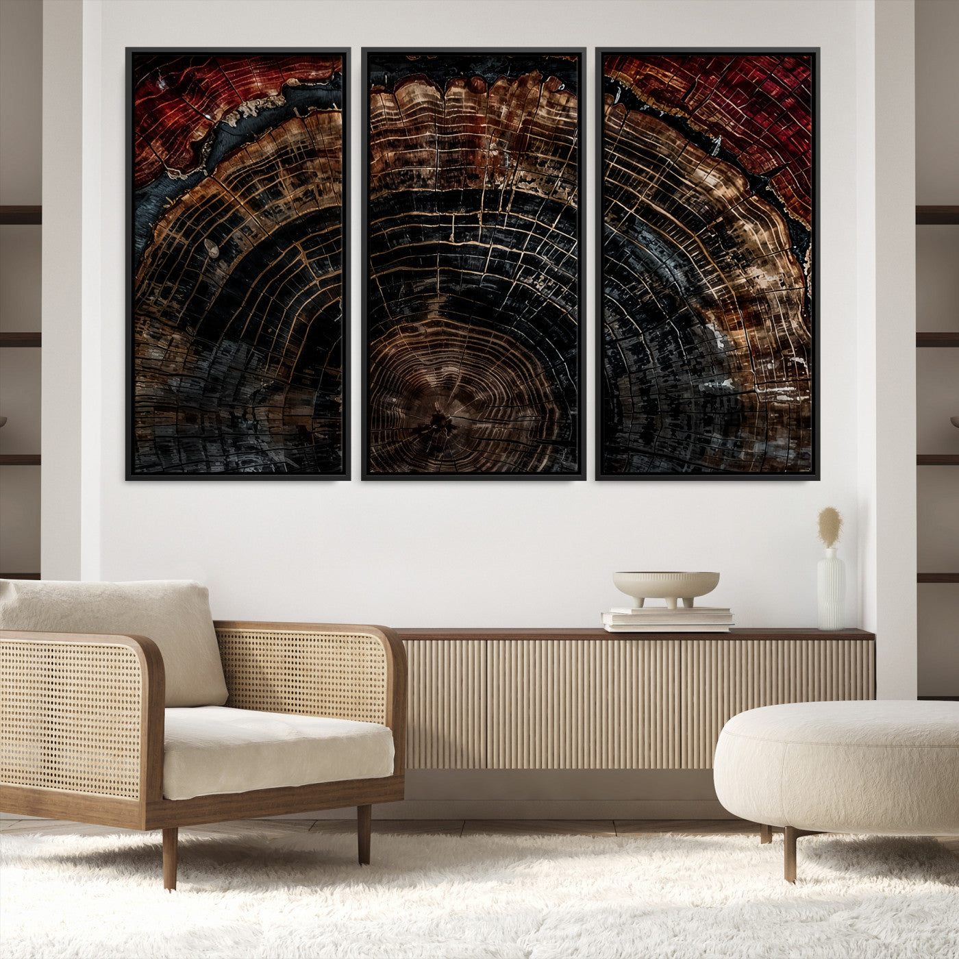 43686762-MGV-FC-48X32-3P_Black-Dark Wood Ring Wall Art Canvas Print, Abstract Wood Tree Print