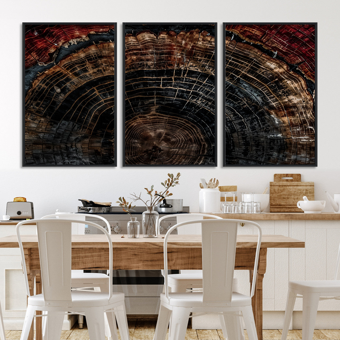 43686762-MGV-FC-60X30-3P_Black-Dark Wood Ring Wall Art Canvas Print, Abstract Wood Tree Print