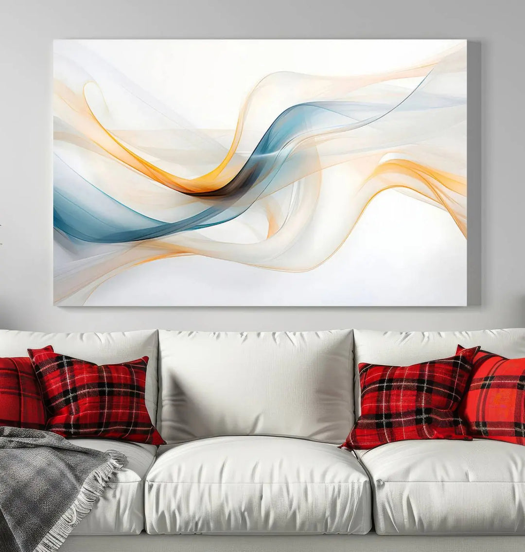 Transform your space with the Decorative Turquoise Wall Art Canvas Print, featuring abstract art with flowing orange, blue, and white waves. This museum-quality canvas comes with free shipping and a UV-protective coating to keep your artwork vibrant for years to come.