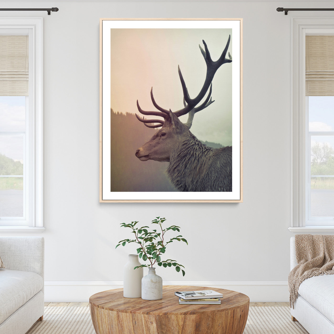 22632976-MGC-FP-36x24_Natural-Deer Wall Art Print Canvas, Woodland Animal Decor Print, Framed Rustic Lodge Wall Art Art Print, Large Nature Wildlife Print
