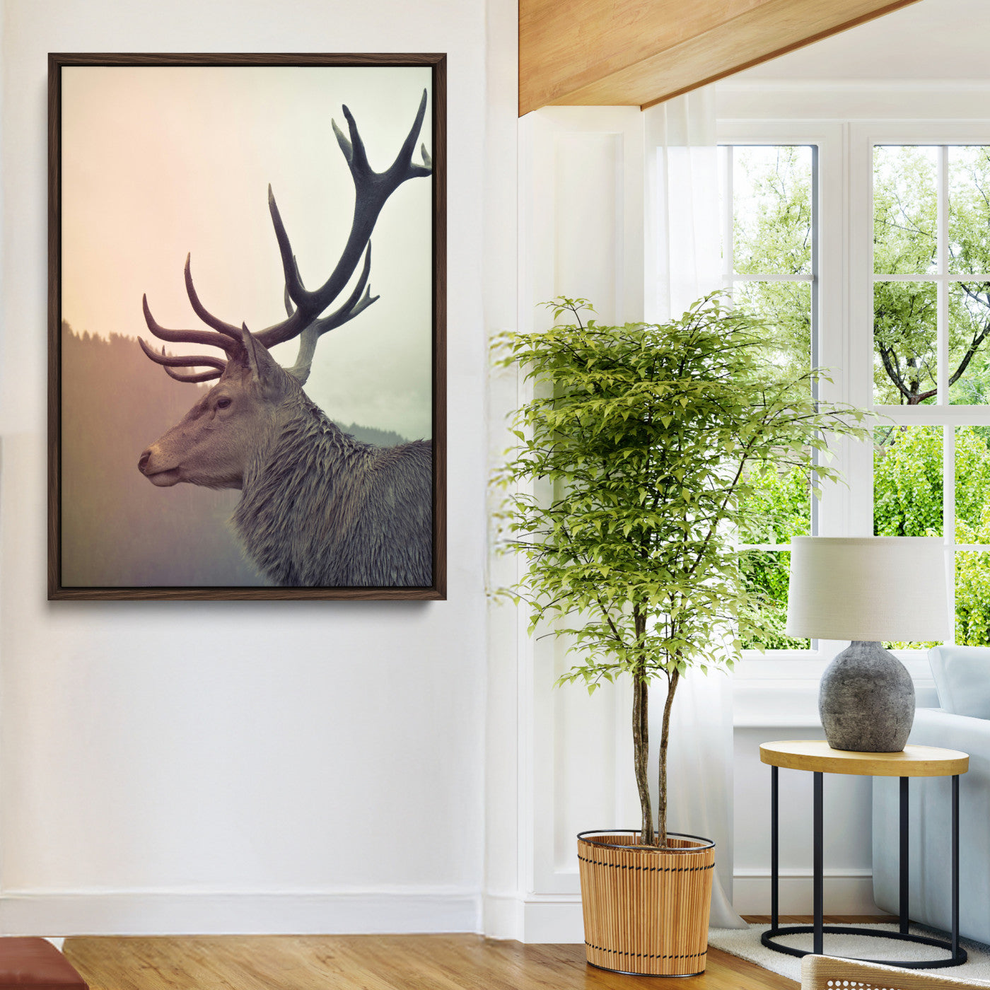 22632976-MGV-CV-36X24-Deer Wall Art Print Canvas, Woodland Animal Decor Print, Framed Rustic Lodge Wall Art Art Print, Large Nature Wildlife Print