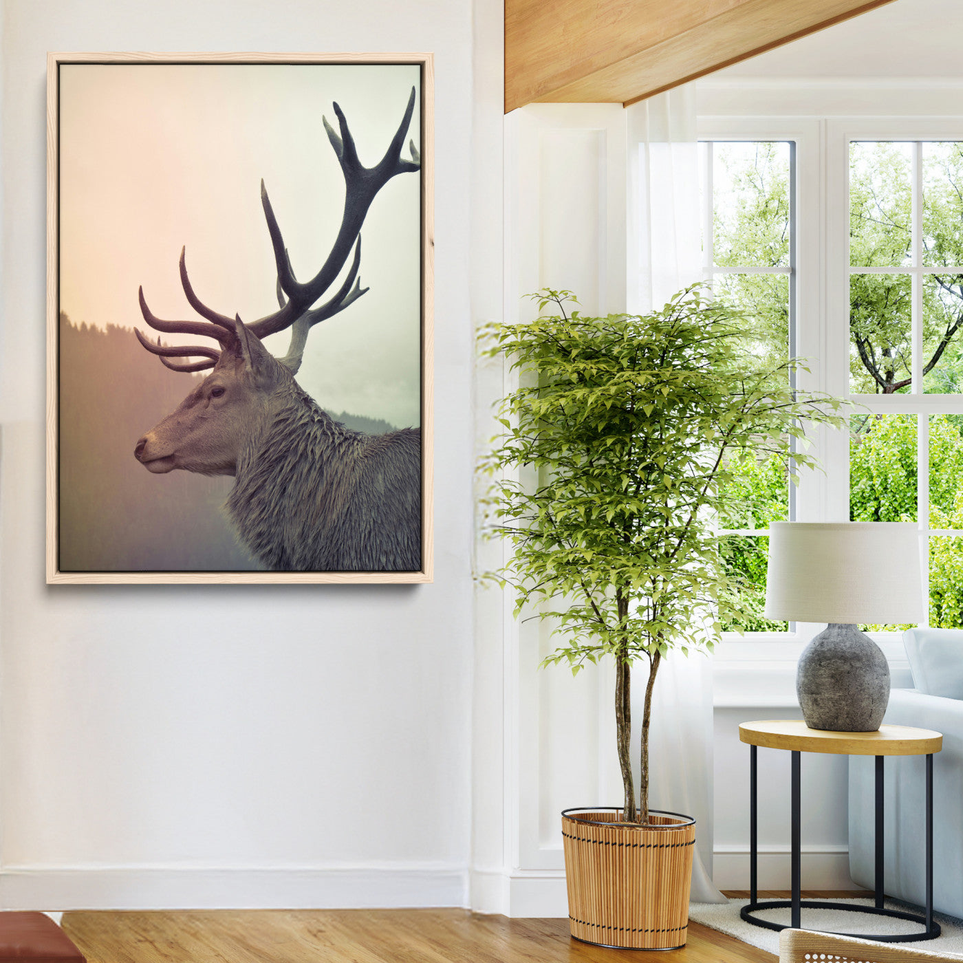 22632976-MGV-CV-36X24-Deer Wall Art Print Canvas, Woodland Animal Decor Print, Framed Rustic Lodge Wall Art Art Print, Large Nature Wildlife Print