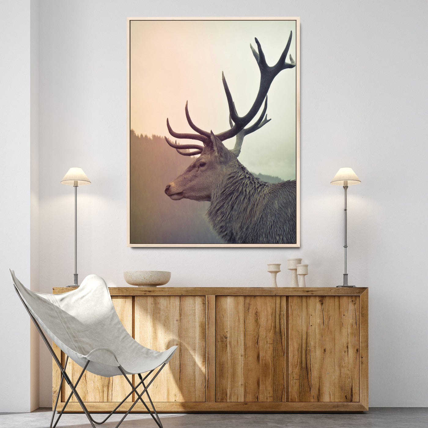 22632976-MGV-CV-36X24-Deer Wall Art Print Canvas, Woodland Animal Decor Print, Framed Rustic Lodge Wall Art Art Print, Large Nature Wildlife Print