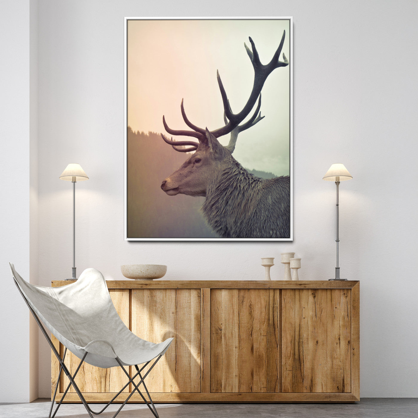 22632976-MGV-CV-36X24-Deer Wall Art Print Canvas, Woodland Animal Decor Print, Framed Rustic Lodge Wall Art Art Print, Large Nature Wildlife Print