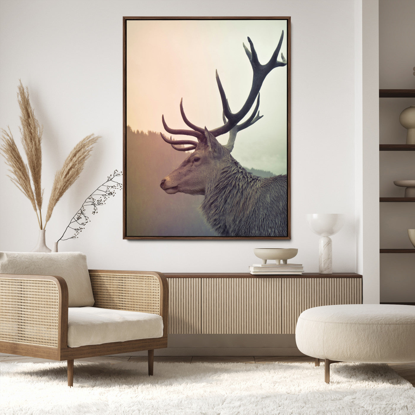 22632976-MGV-CV-36X24-Deer Wall Art Print Canvas, Woodland Animal Decor Print, Framed Rustic Lodge Wall Art Art Print, Large Nature Wildlife Print