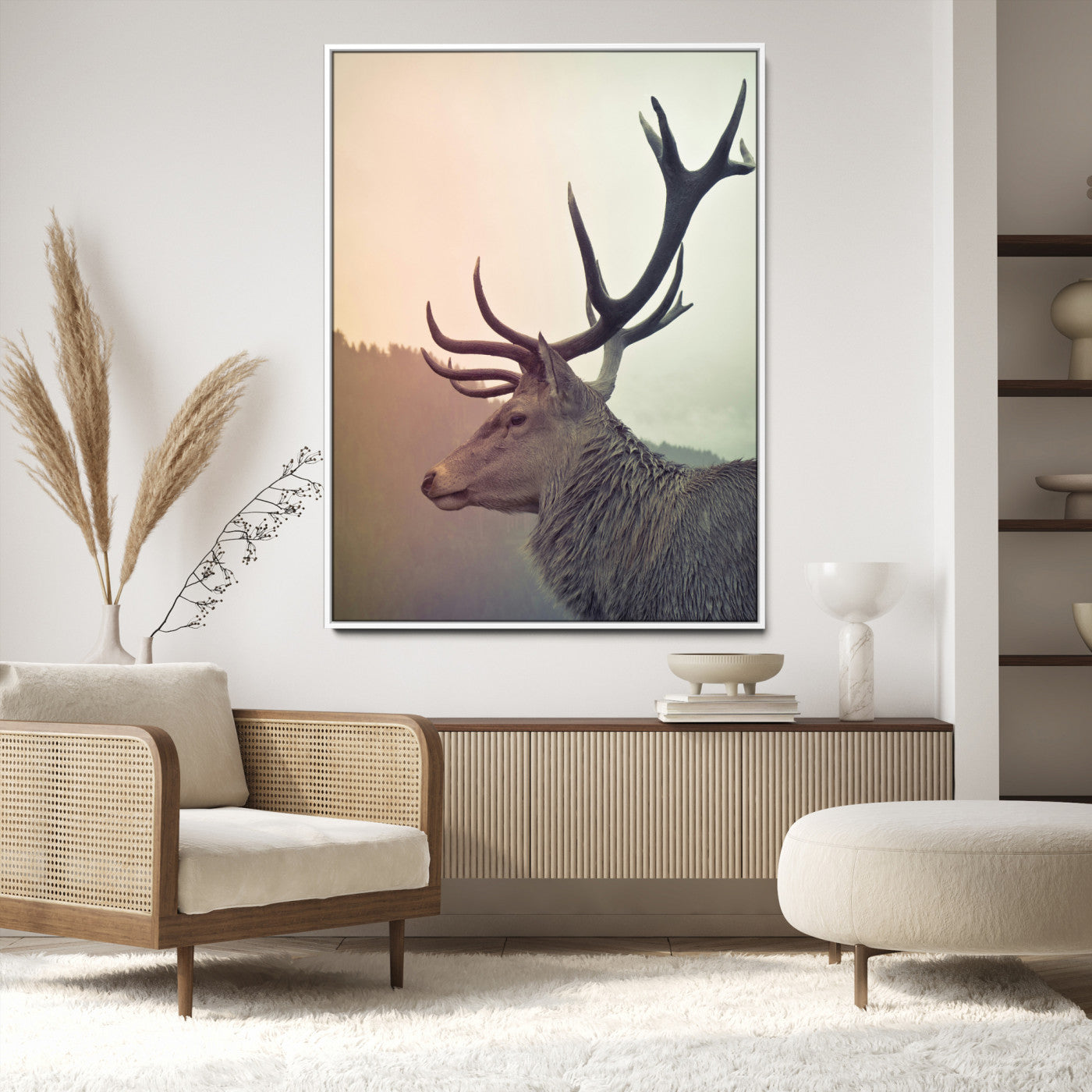 22632976-MGV-CV-36X24-Deer Wall Art Print Canvas, Woodland Animal Decor Print, Framed Rustic Lodge Wall Art Art Print, Large Nature Wildlife Print