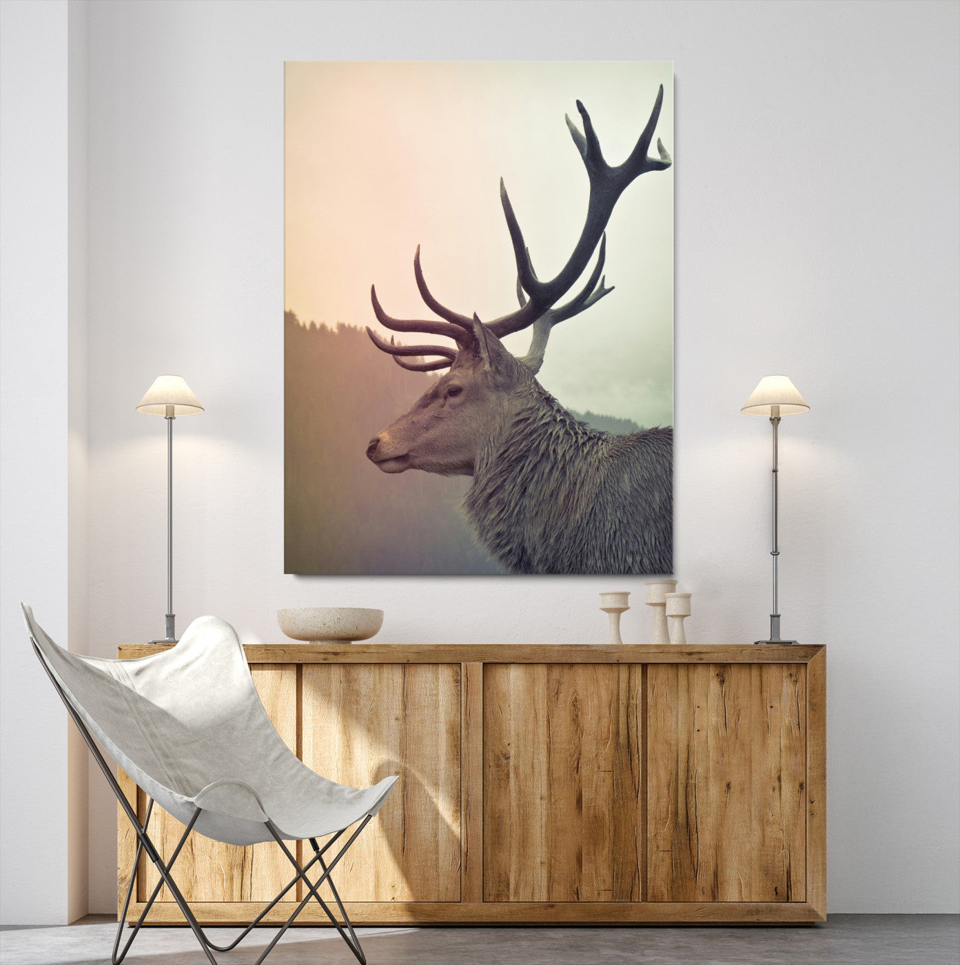 22632976-MGV-CV-36X24-Deer Wall Art Print Canvas, Woodland Animal Decor Print, Framed Rustic Lodge Wall Art Art Print, Large Nature Wildlife Print