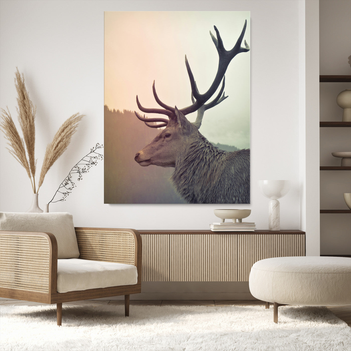 22632976-MGV-CV-36X24-Deer Wall Art Print Canvas, Woodland Animal Decor Print, Framed Rustic Lodge Wall Art Art Print, Large Nature Wildlife Print