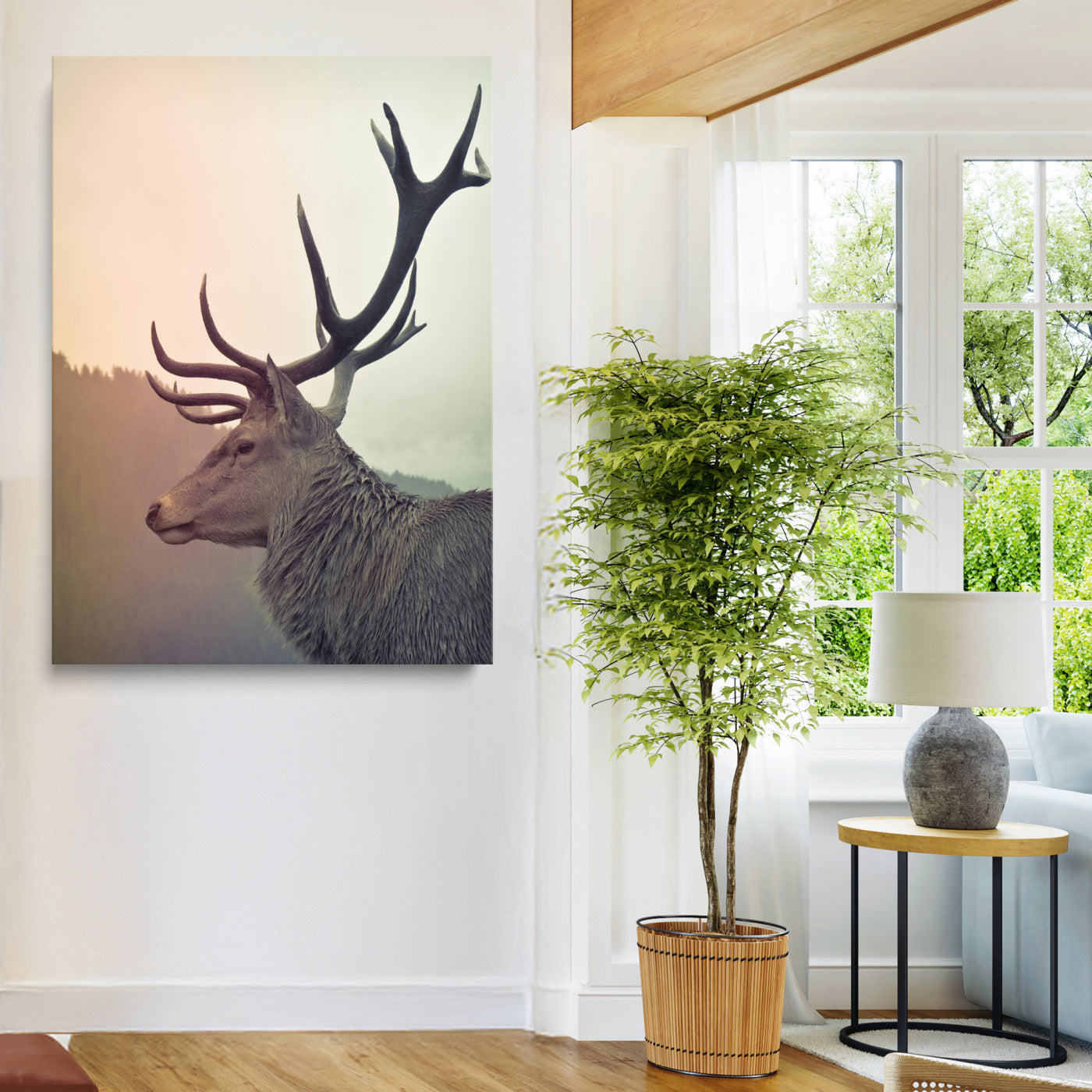 22632976-MGV-CV-36X24-Deer Wall Art Print Canvas, Woodland Animal Decor Print, Framed Rustic Lodge Wall Art Art Print, Large Nature Wildlife Print