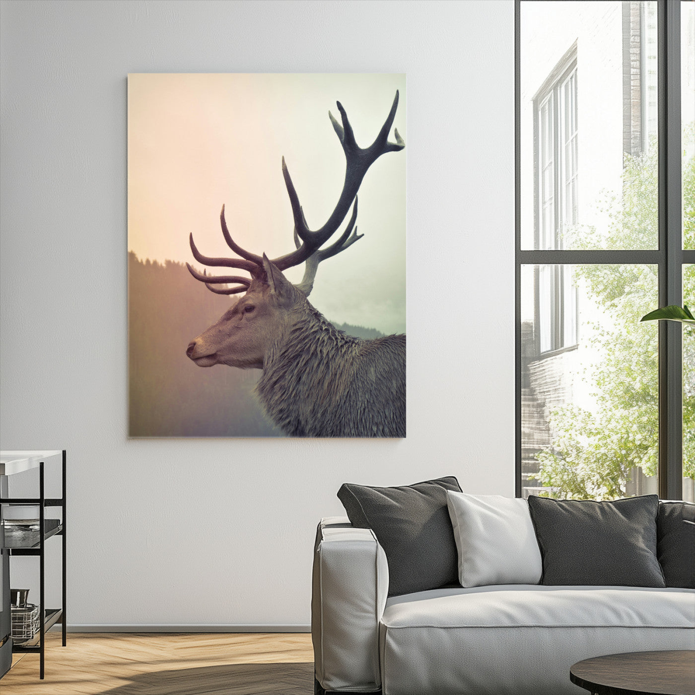 22632976-MGV-CV-36X24-Deer Wall Art Print Canvas, Woodland Animal Decor Print, Framed Rustic Lodge Wall Art Art Print, Large Nature Wildlife Print