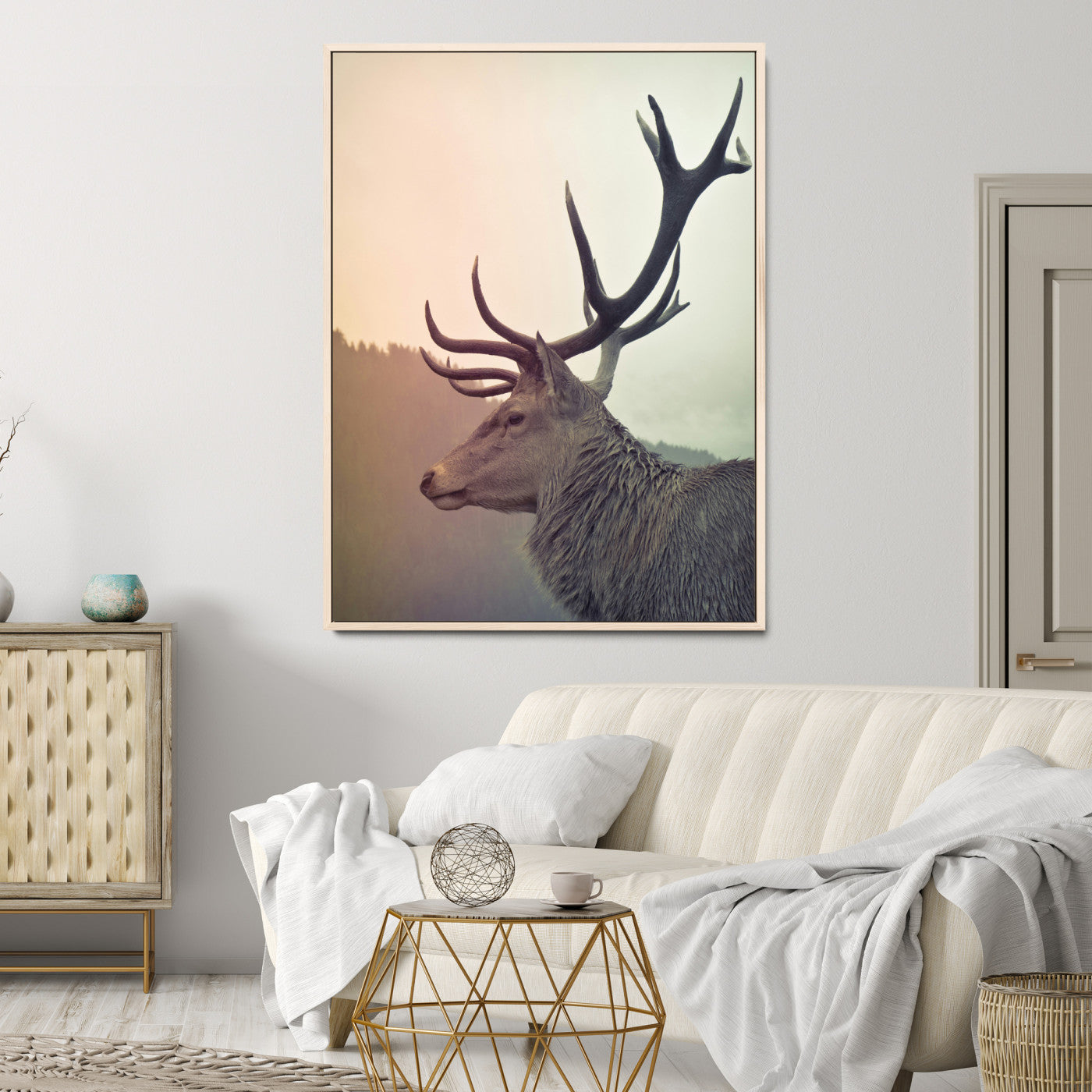 22632976-MGV-FC-36X24_Natural-Deer Wall Art Print Canvas, Woodland Animal Decor Print, Framed Rustic Lodge Wall Art Art Print, Large Nature Wildlife Print