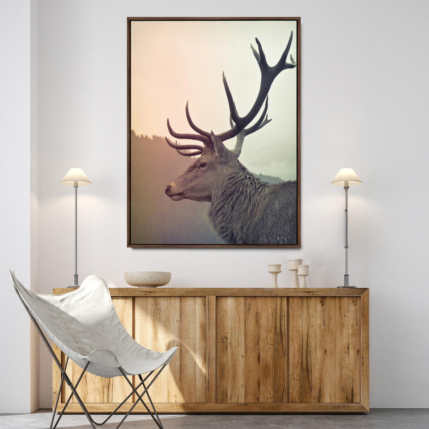 22632976-MGV-FC-36X24_Walnut-Deer Wall Art Print Canvas, Woodland Animal Decor Print, Framed Rustic Lodge Wall Art Art Print, Large Nature Wildlife Print
