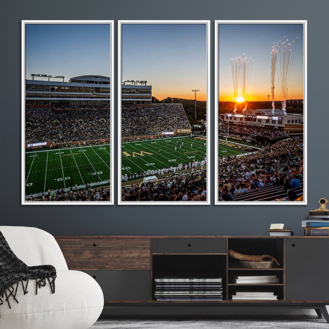 29253-MGV-FC-48X32-3P_White-Demon Deacons Football Team Print Canvas- Winston-Salem Allegacy Federal Credit Union Stadium Wall Art Canvas Print
