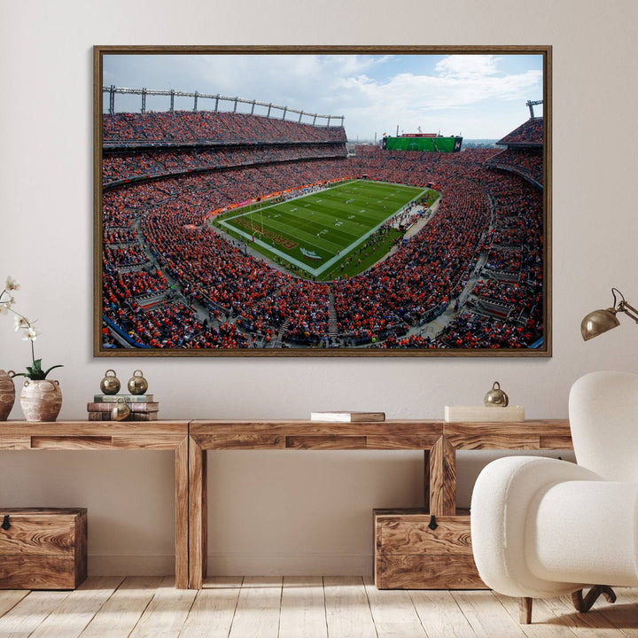 42337-MGV-FC-36X24_Walnut-Denver Broncos Football Team Print - Empower Field Mile High Stadium Wall Art Canvas Print